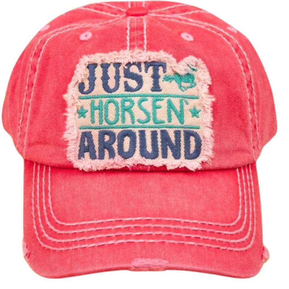 KBETHOS Just Horsen Around Baseball Cap Distressed Pink Novelty Graphic Hat NWT